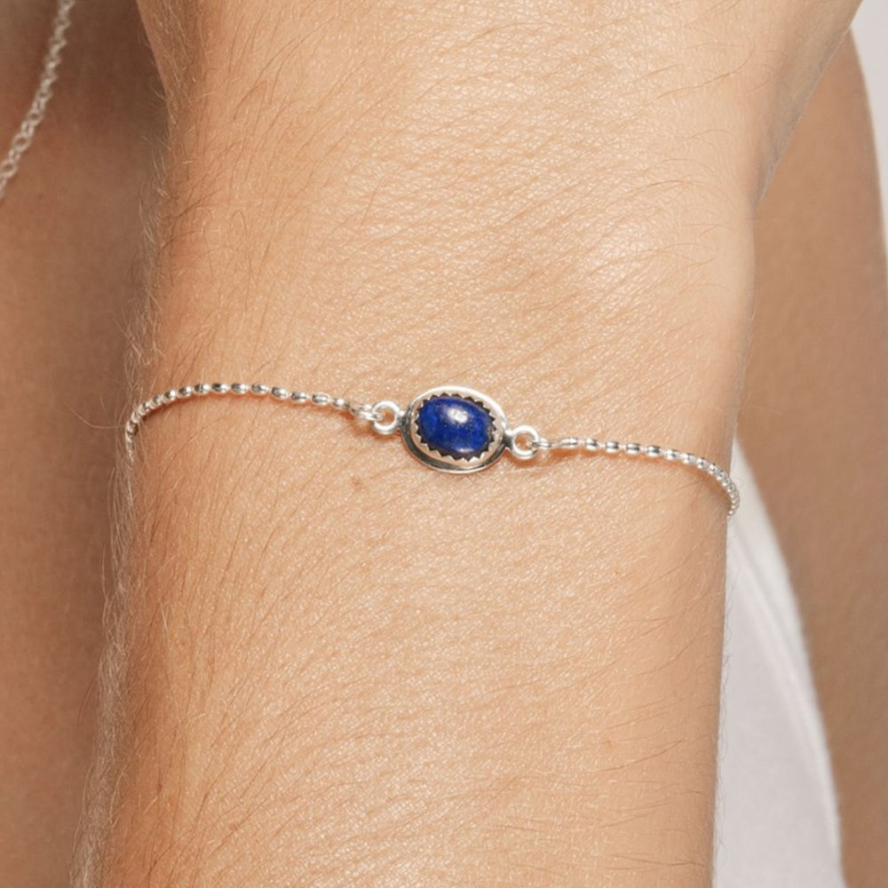 Ria Bracelet in Lapis Lazuli on model.