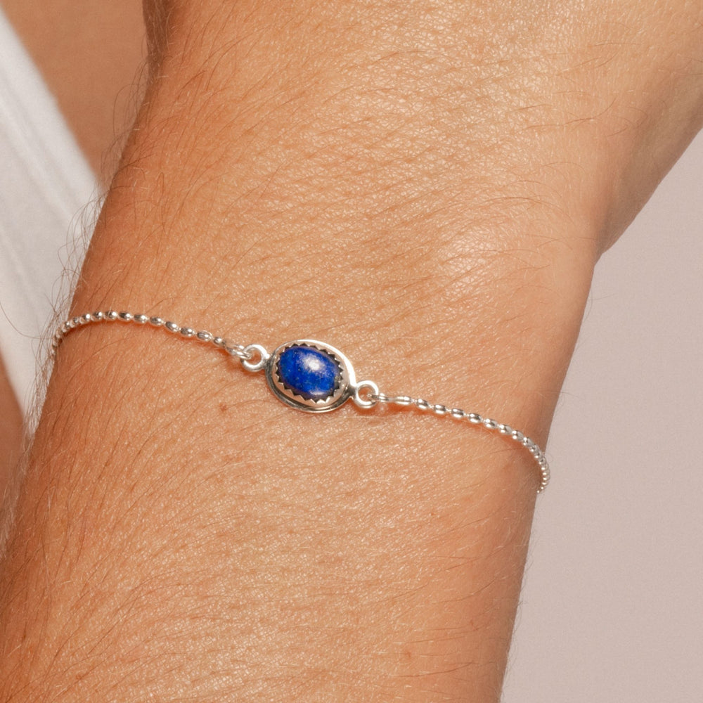 Ria Bracelet with Lapis Lazuli on model.