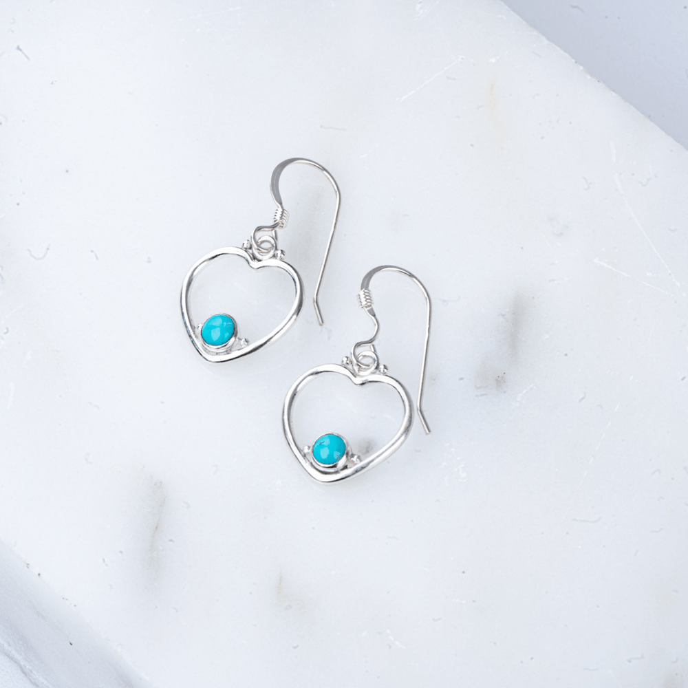 Heart turquoise earrings in silver.