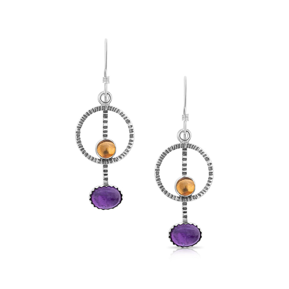 Pendulum Circle Earrings with Citrine and Amethyst