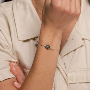 Alora Bracelet with Abalone on Model with hand.
