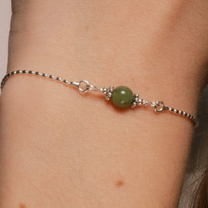 Alora Bracelet with Jade on Sterling Silver Closeup on model.