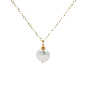 Alora coin pearl necklace on 14k gold fill.