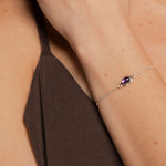 Ria turquoise bracelet on model in closeup.