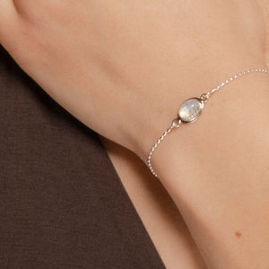 
                
                    Load image into Gallery viewer, Moonstone Ria bracelet on model in closeup.
                
            