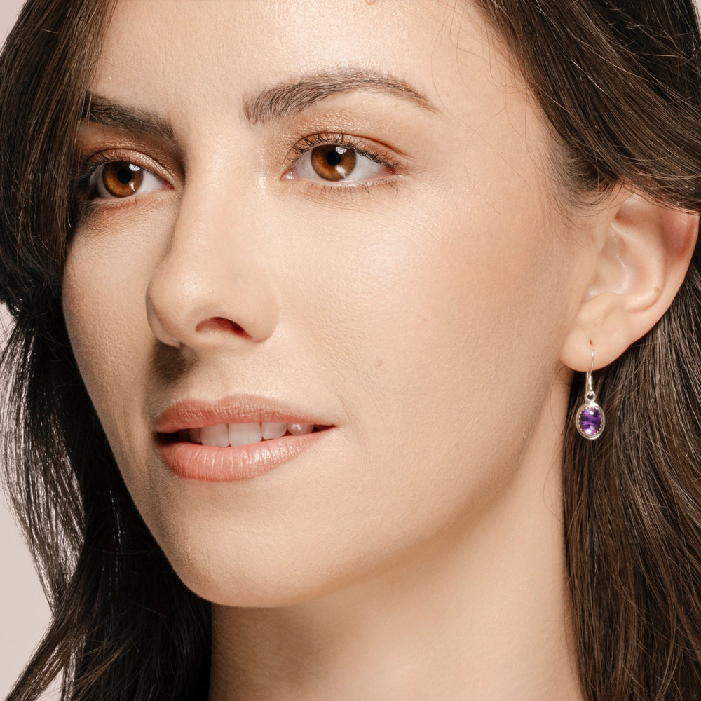 Ria Earrings with Amethyst on model.
