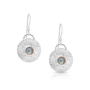 
                
                    Load image into Gallery viewer, Starburst Earrings round with labradorite in sterling silver.
                
            
