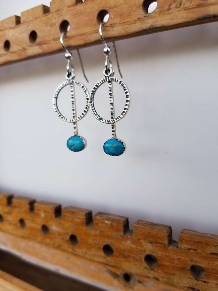 
                
                    Load image into Gallery viewer, Pendulum Earrings - Turquoise with Circle
                
            