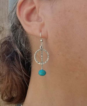 
                
                    Load image into Gallery viewer, Pendulum Earrings - Turquoise with Circle
                
            