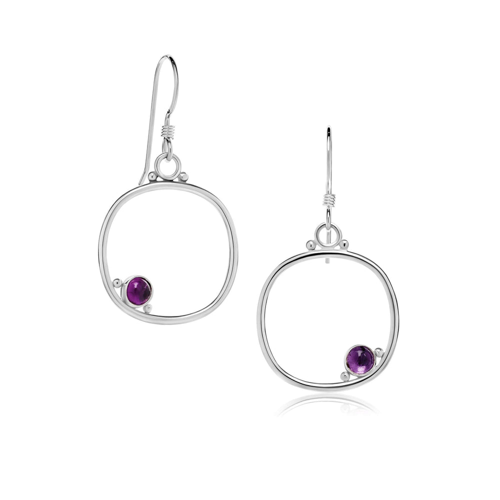 
                
                    Load image into Gallery viewer, Cornerstone cushion frame earrings medium size with amethyst.
                
            