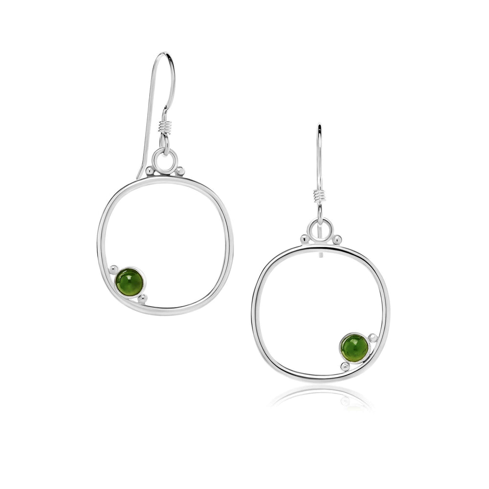 
                
                    Load image into Gallery viewer, Cornerstone cushion frame earrings medium size with jade.
                
            
