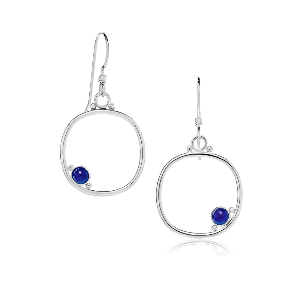 
                
                    Load image into Gallery viewer, Cornerstone cushion frame earrings medium size with lapis.
                
            