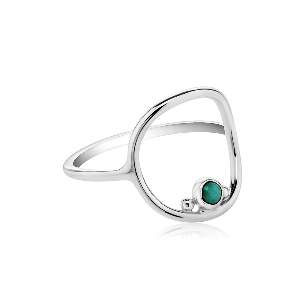 
                
                    Load image into Gallery viewer, Cushion frame ring in sunrise design lying flat with turquoise!
                
            