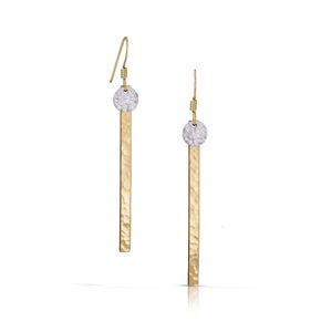 Gold bar with silver disc earrings.