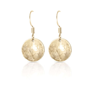 
                
                    Load image into Gallery viewer, Gold concave textured disc  earrings.
                
            