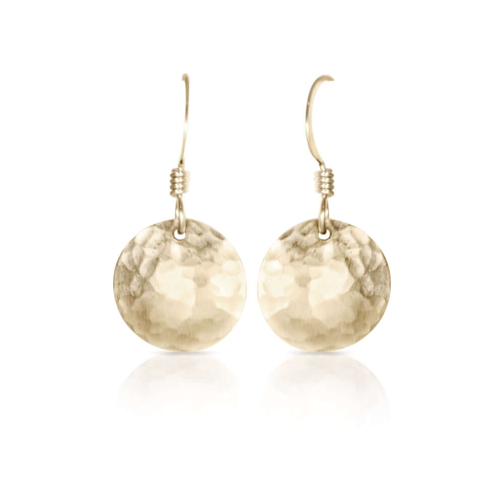 
                
                    Load image into Gallery viewer, Gold convex textured earrings.
                
            
