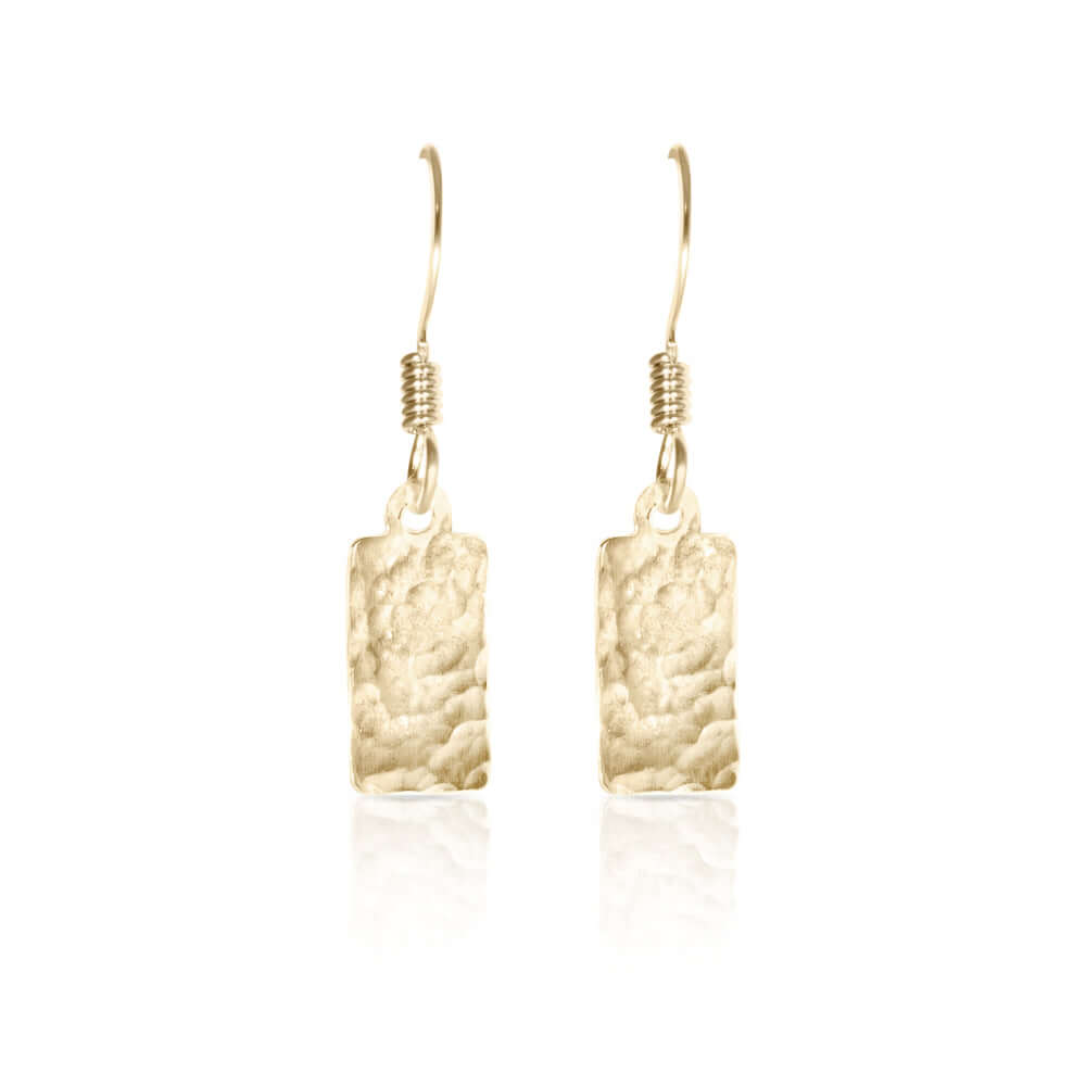 Gold rectangle handmade earrings.