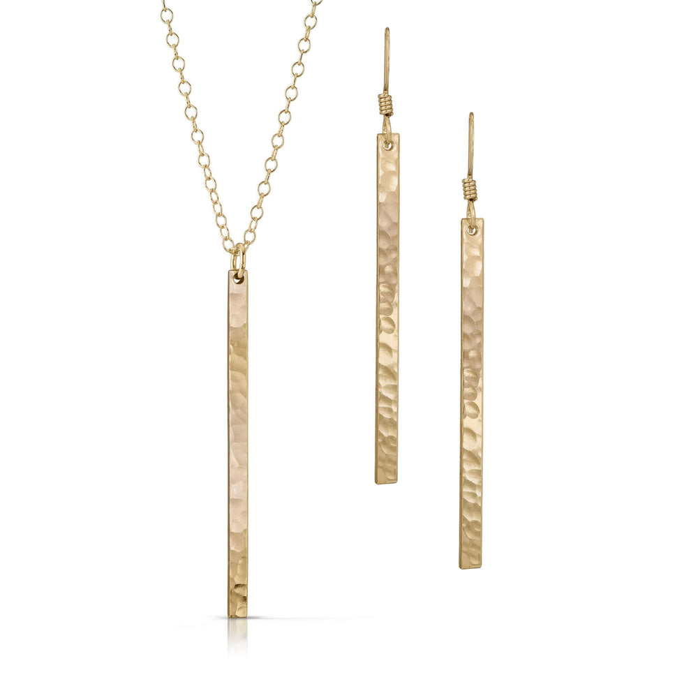 Textured gold skinny bar jewelry set.