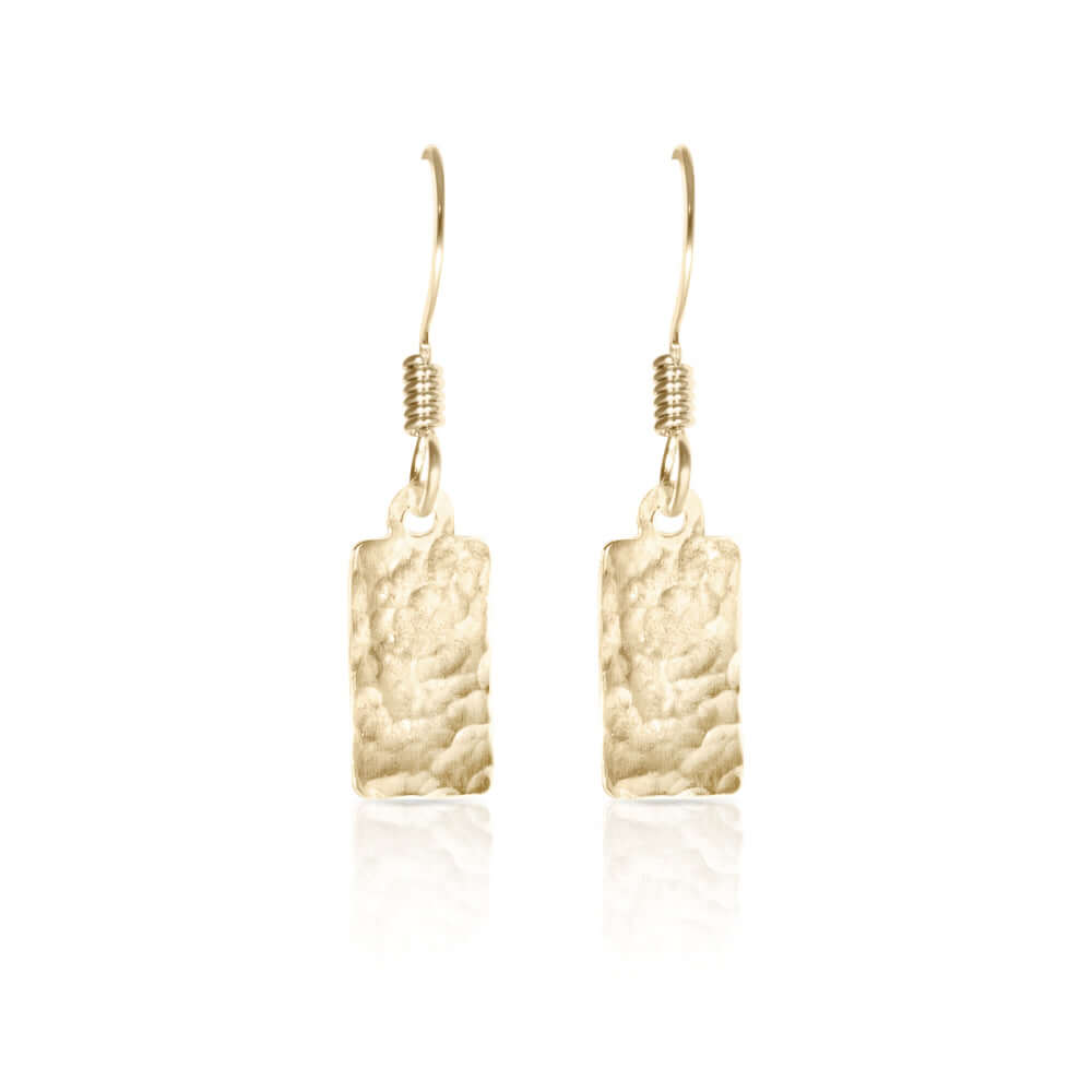 
                
                    Load image into Gallery viewer, Gold textured rectangle earrings.
                
            