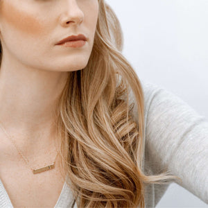 Bar Necklace on blonde model.
