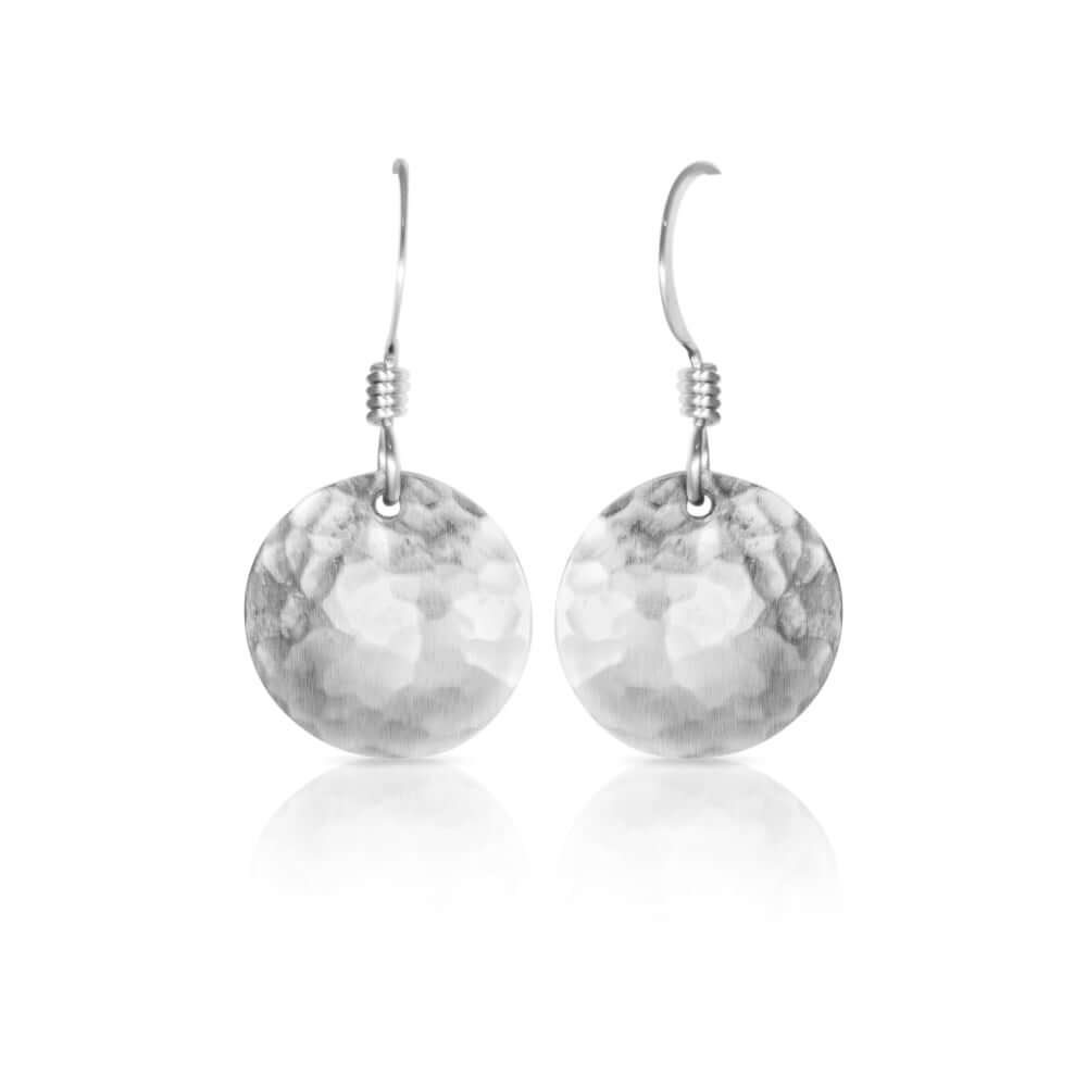 
                
                    Load image into Gallery viewer, Silver convex disc earrings.
                
            