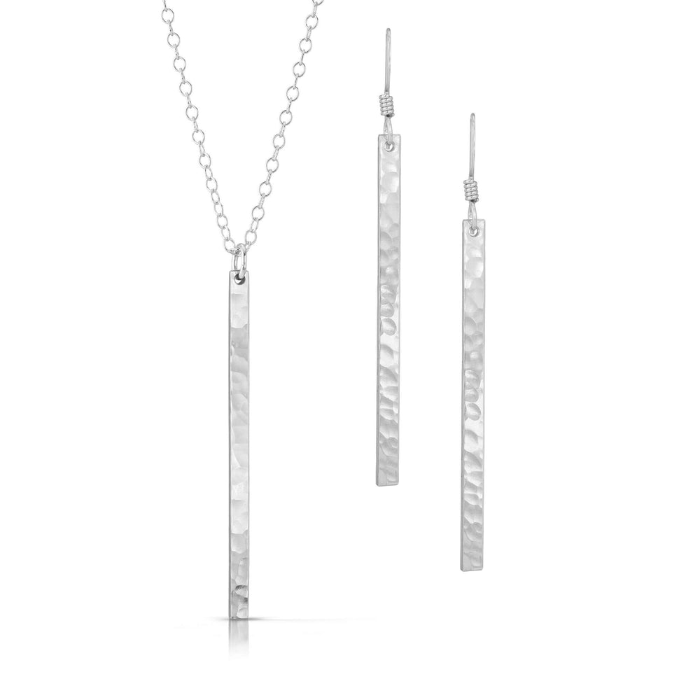 Textured silver skinny bar jewelry set.