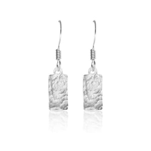 Silver textured rectangle earrings.